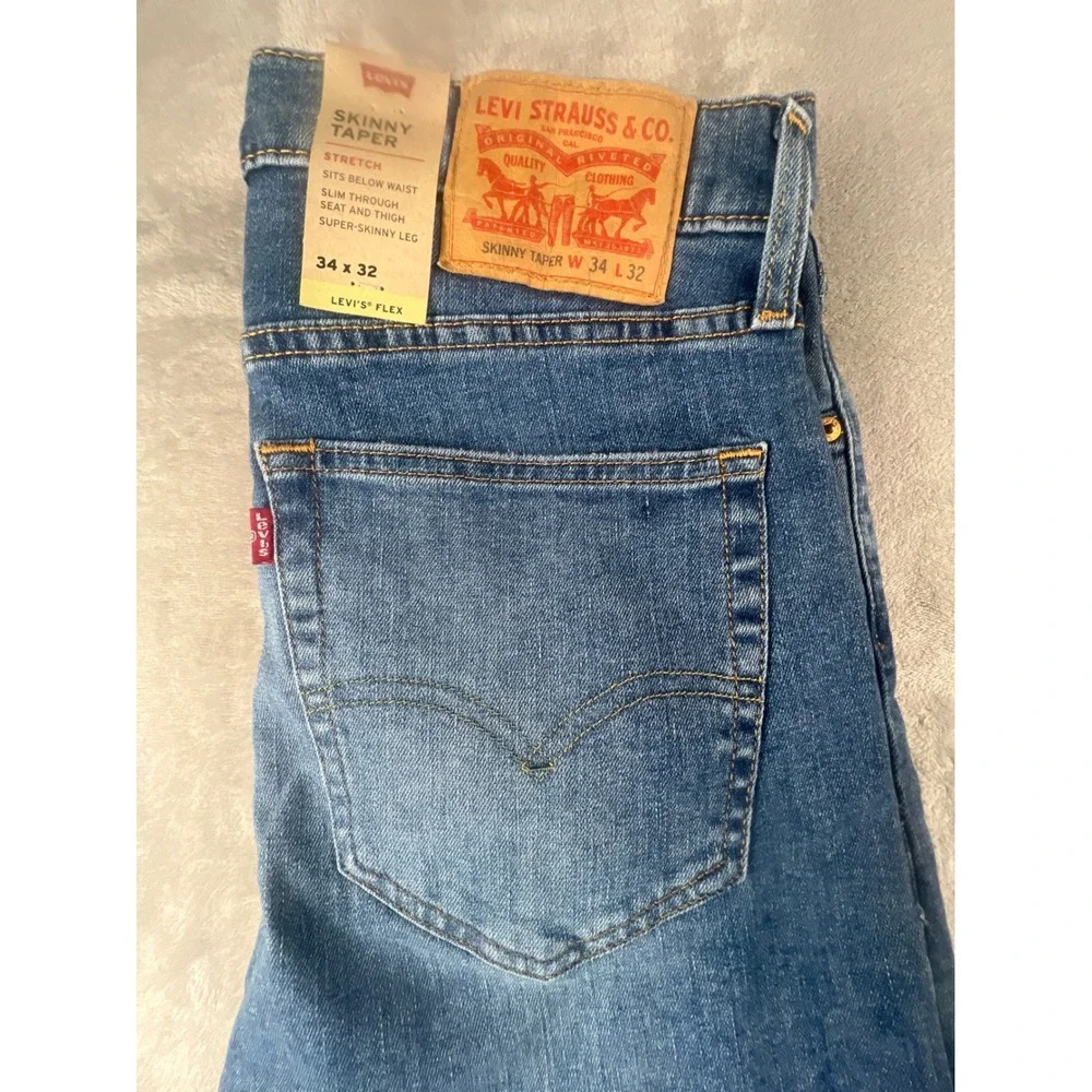 Levis Mens Skinny Taper Flex Stretch Blue Denim Jeans 34x32 Medium Wash